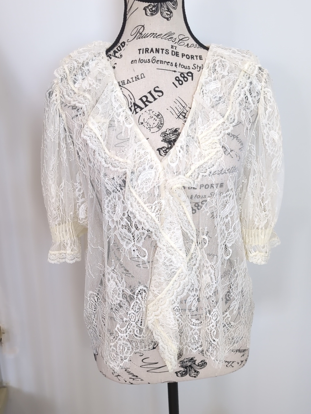 JOIE | Women's Ivory Sheer Floral Lace V-Neck Blouse